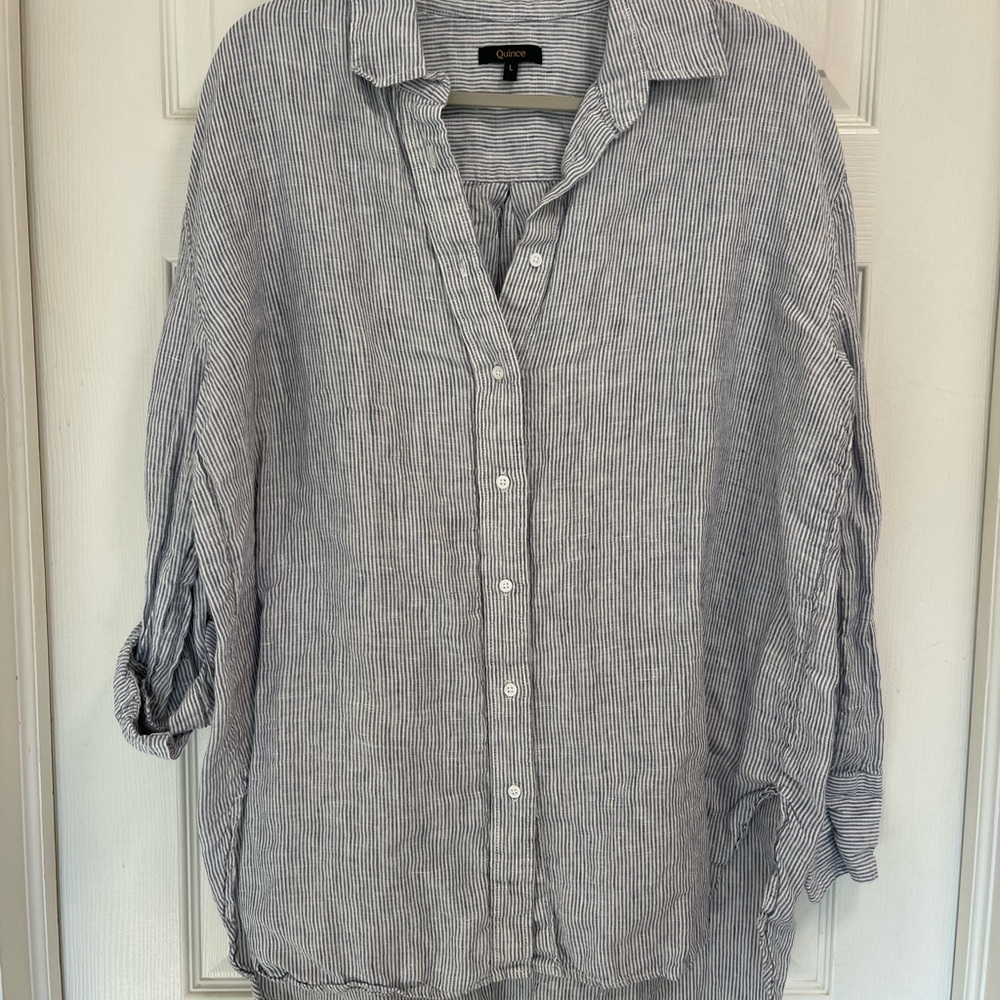Gray Striped Button-Up Shirt